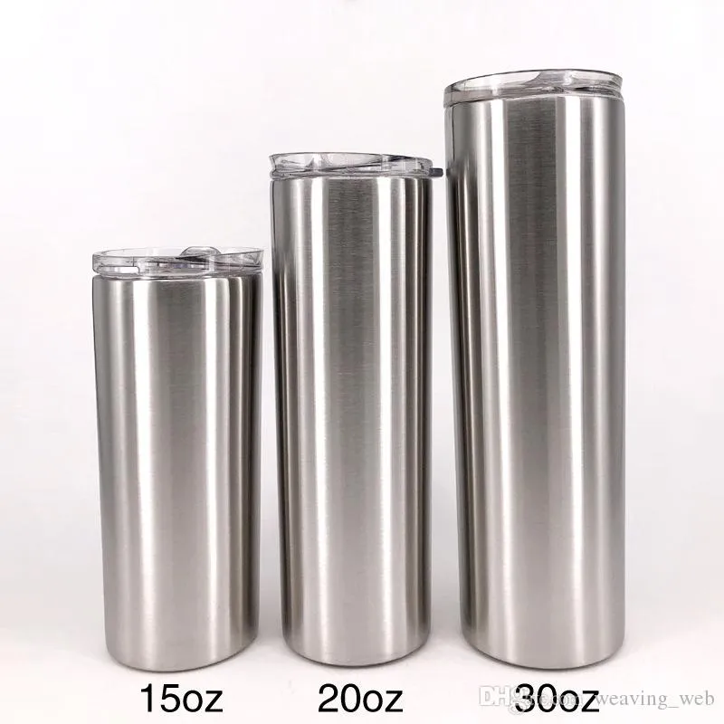 wholesale!! 20oz 30oz skinny tumbler with straw straight stainless steel  tumblers slim tumbler Double Wall in stock large capacity